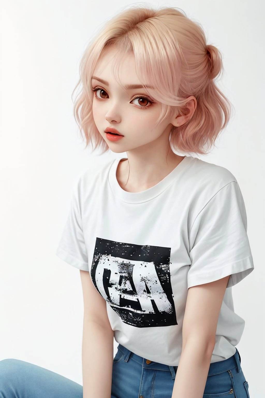 portrait photo of <lora:ElinaKarimova_v4:0.9> ElinaKarimova, focus on face, wearing a tshirt and jeans , her hair is styled as short textured hair,