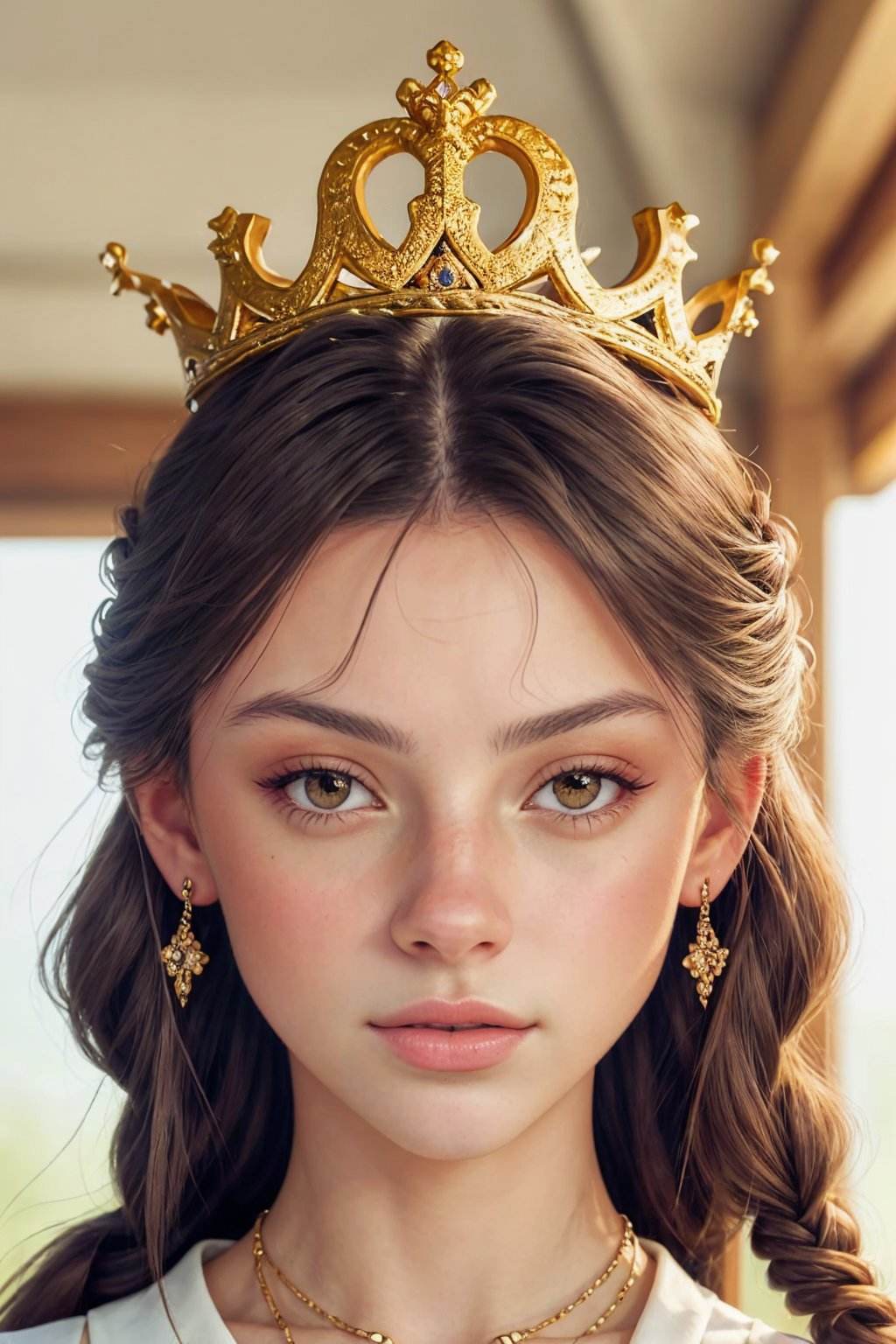 <lora:SavannahRaeDemers_v1:1> SavannahRaeDemers, focus on eyes, close up on face, wearing jewelry, hair styled Straight Braid Crown