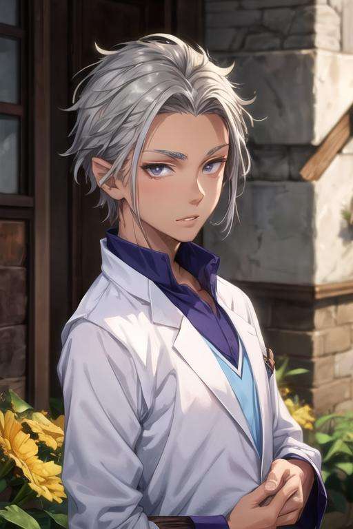 masterpiece, best quality, illustration, 1boy, solo, male focus, looking at viewer, , depth of field, <lora:grucius_tensei_shitara:0.66>, grucius_tensei_shitara, grey hair, grey eyes, graduation costume, fairytale, 2k resolution
