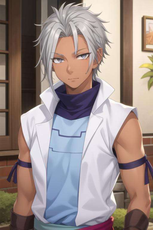 masterpiece, best quality, game cg, 1boy, solo, male focus, looking at viewer, upper body, , <lora:grucius_tensei_shitara:0.64>, grucius_tensei_shitara, grey hair, grey eyes, , ,