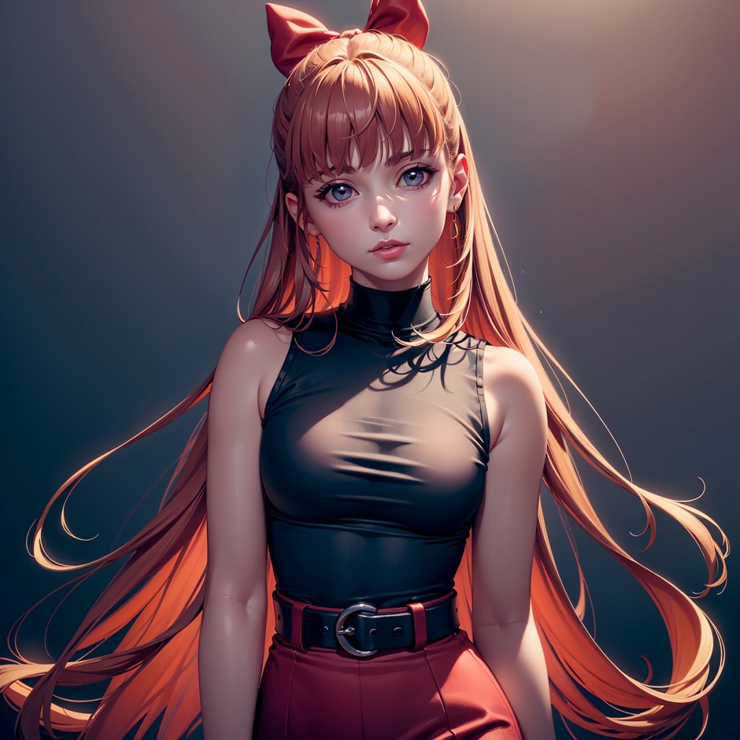  (Blossom:1.5), (orange hair, blunt bangs, straight hair, pink eyes:1.2), (hair bow, red bow, sleeveless pink dress, simple black belt, white thighhighs:1.2), (white background, plain background), (realistic:1.2), (masterpiece:1.2), (full-body-shot:1),(Cowboy-shot:1.2), neon lighting, dark romantic lighting, (highly detailed:1.2),(detailed face:1.2), (gradients), colorful, detailed eyes, (detailed landscape:1.2), (natural lighting:1.2), (neutral pose, looking at viewer:1.2), (solo, one person, one subject:1.5), (blossom)