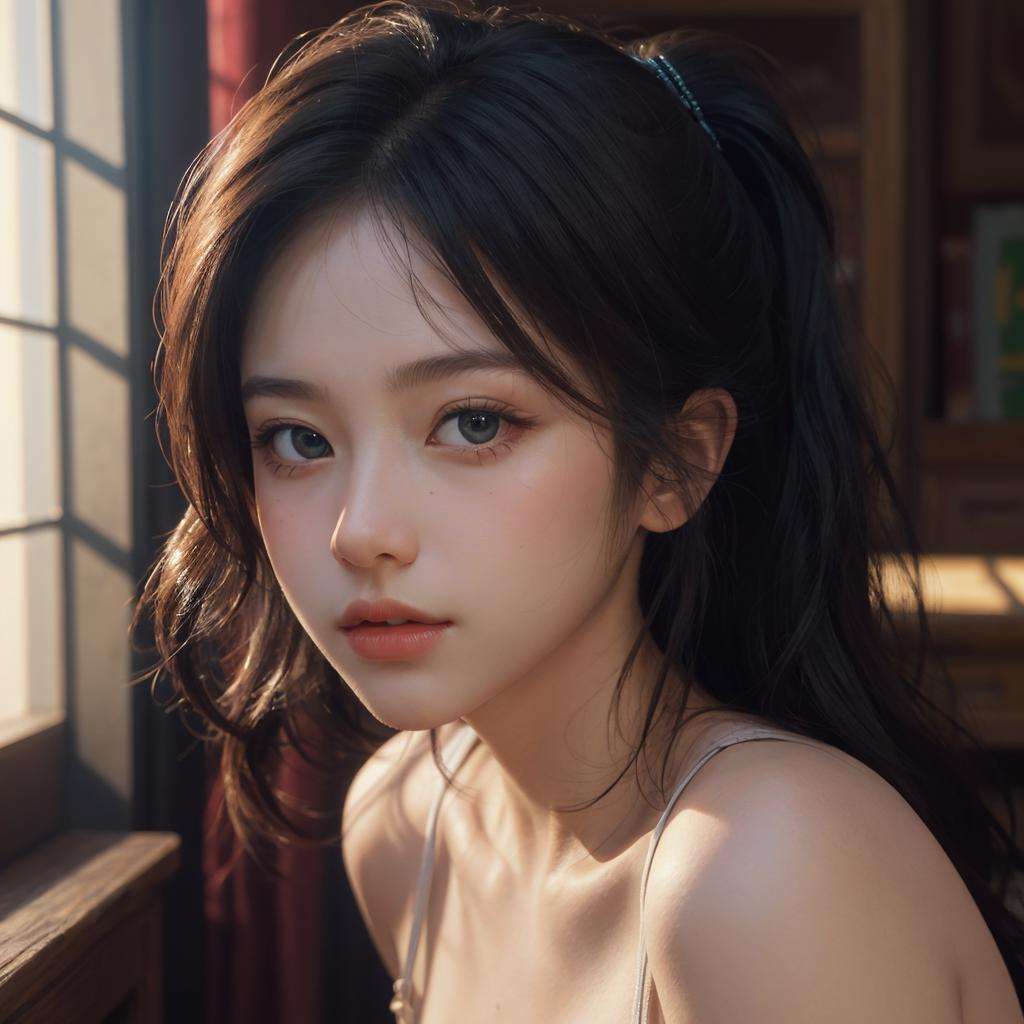 1girl, portrait,  <lora:AI_hanhang-Nwsj:0.75>, masterpiece,ultra realistic,32k,extremely detailed CG unity 8k wallpaper, best quality, vibrant colors,soft lighting , Half-up, half-down