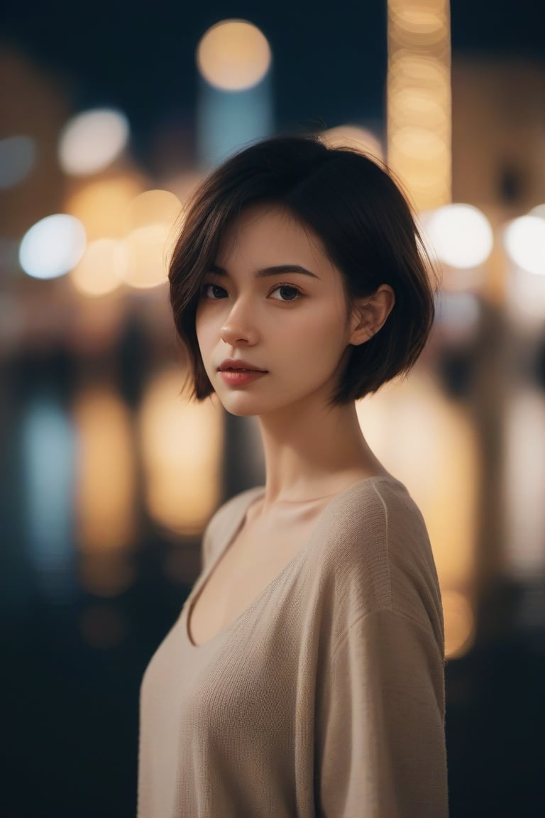 <lora:aesthetic_portrait-xl:1> aesthetic portrait, 1girl,solo, short hair, bokeh, depth of field, cinematic, nighttime 