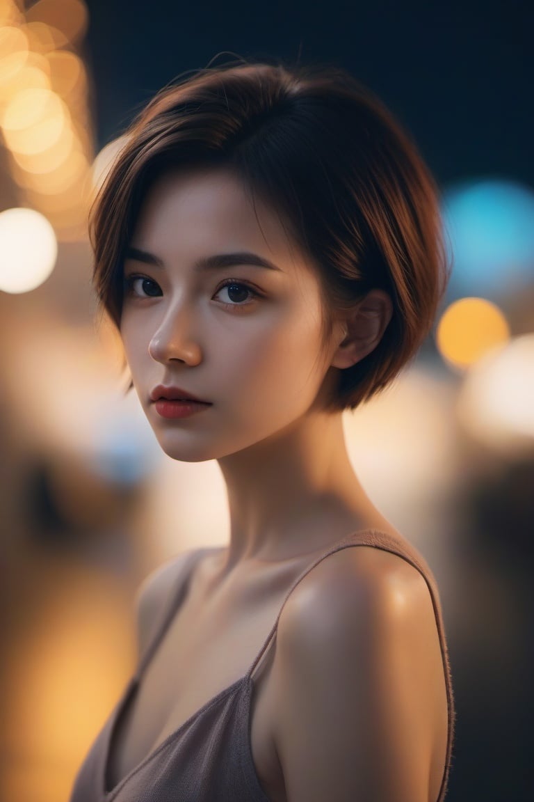 <lora:aesthetic_portrait-xl:1> aesthetic portrait, 1girl,solo, short hair, bokeh, depth of field, cinematic, nighttime 