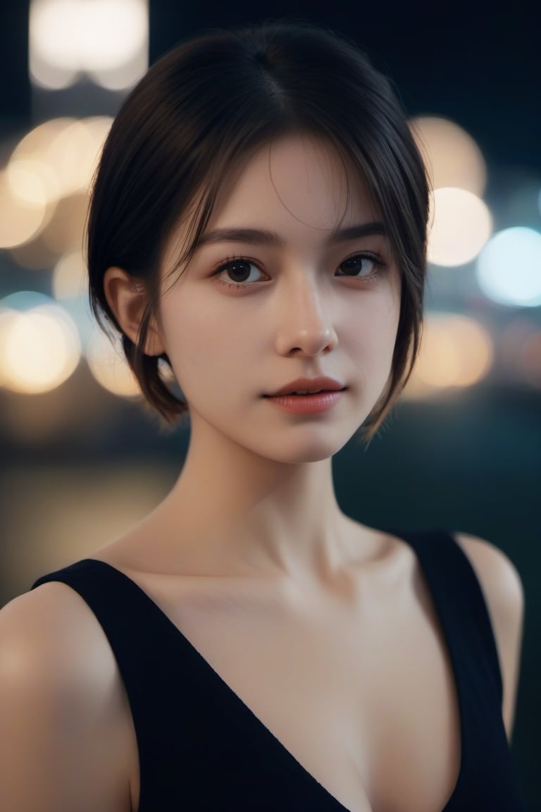 <lora:aesthetic_portrait-xl:1> aesthetic portrait, 1girl,solo, short hair,side ponytail,  bokeh, depth of field, cinematic, nighttime 