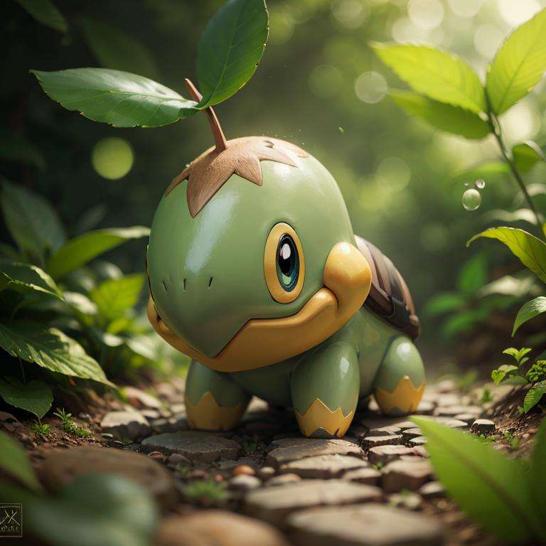 centered, award winning photo, (looking at viewer:1.2), |  Turtwig_Pokemon, |garden, flowers,  | bokeh, depth of field, cinematic composition, | <lora:Turtwig_Pokemon_Anime:0.8>