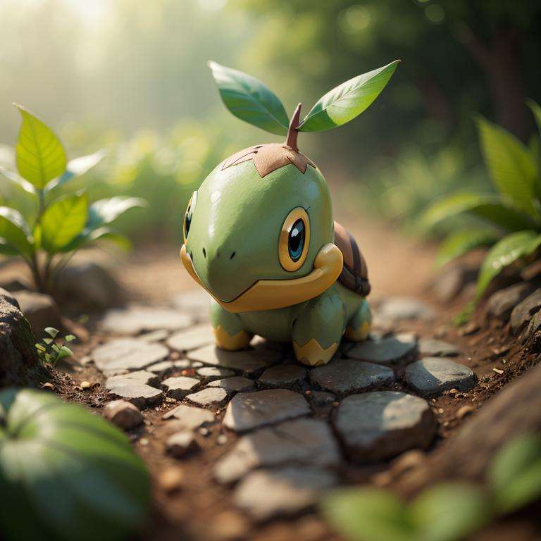 centered, award winning photo, (looking at viewer:1.2), |  Turtwig_Pokemon, |garden, flowers,  | bokeh, depth of field, cinematic composition, | <lora:Turtwig_Pokemon_Anime:0.8>