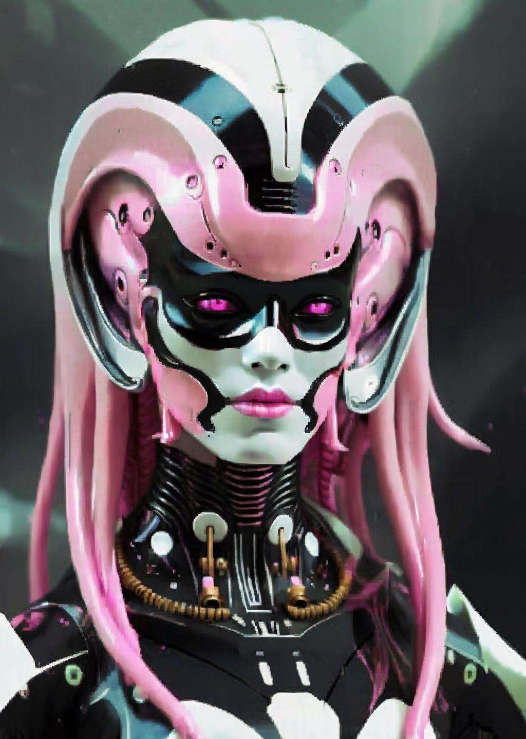 alien god , a woman with pink hair and a black mask robotic<lora:Alien_God_sdxl:1.0>