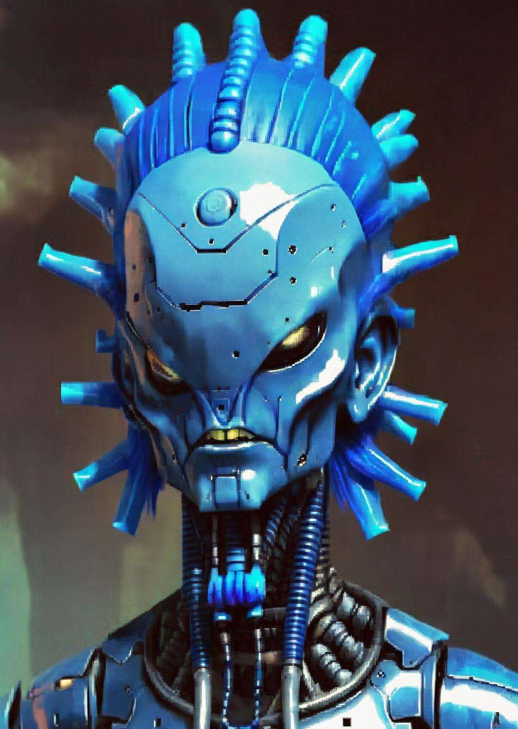 alien god , a man with a blue mohawk and a blue hair robotic<lora:Alien_God_sdxl:1.0>