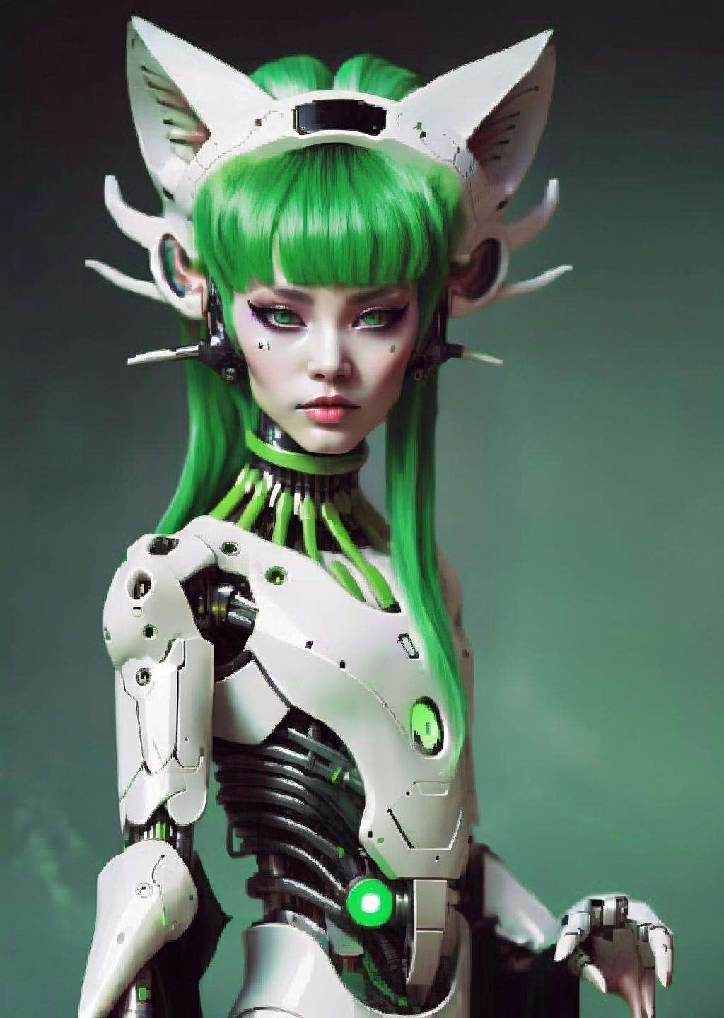 alien god , a woman with green hair and cat ears robotic<lora:Alien_God_sdxl:1.0>