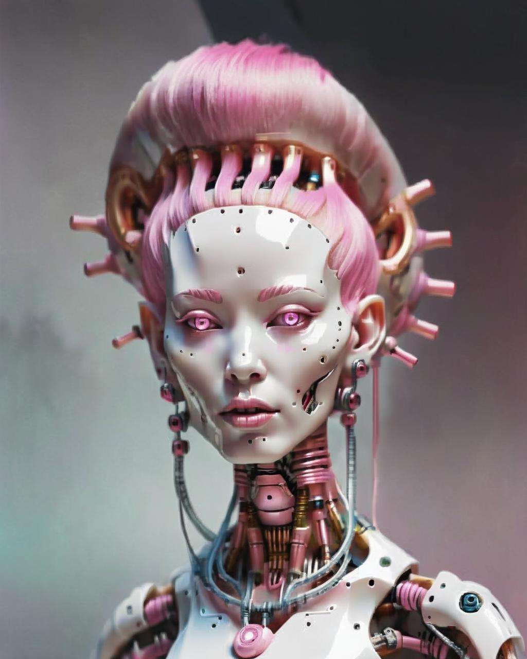 alien god , a woman with a pink hair and piercings robotic<lora:alien_god_V2:1.0>