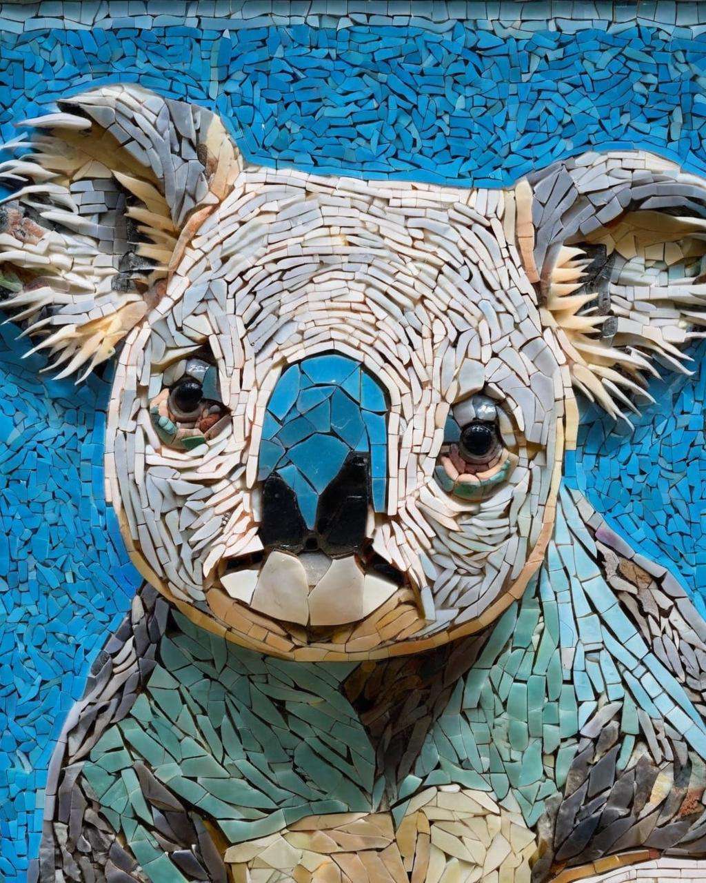 portrait of a Koala ,An underwater mosaic:1.0, capturing the mysteries of the ocean:0.7, forms a window to an aquatic world:0.3 teeming with marine life.<lora:mosaic:1.0>