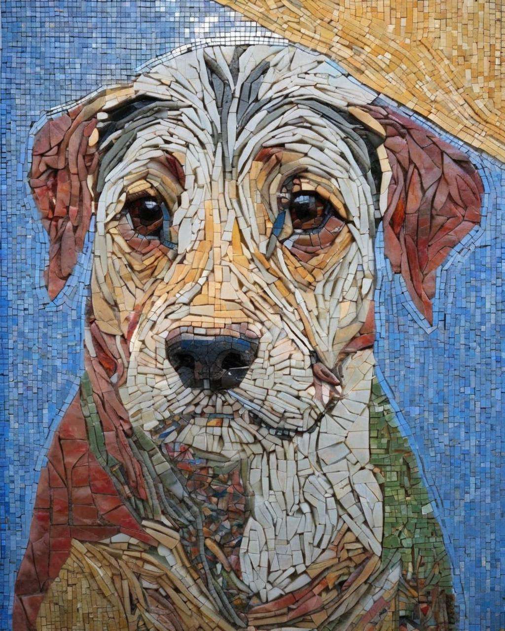 portrait of a dog ,A mosaic of connections:1.1, illustrates relationships:0.8, weaving people and places:0.3 into a tapestry of human connection.<lora:mosaic:1.0>
