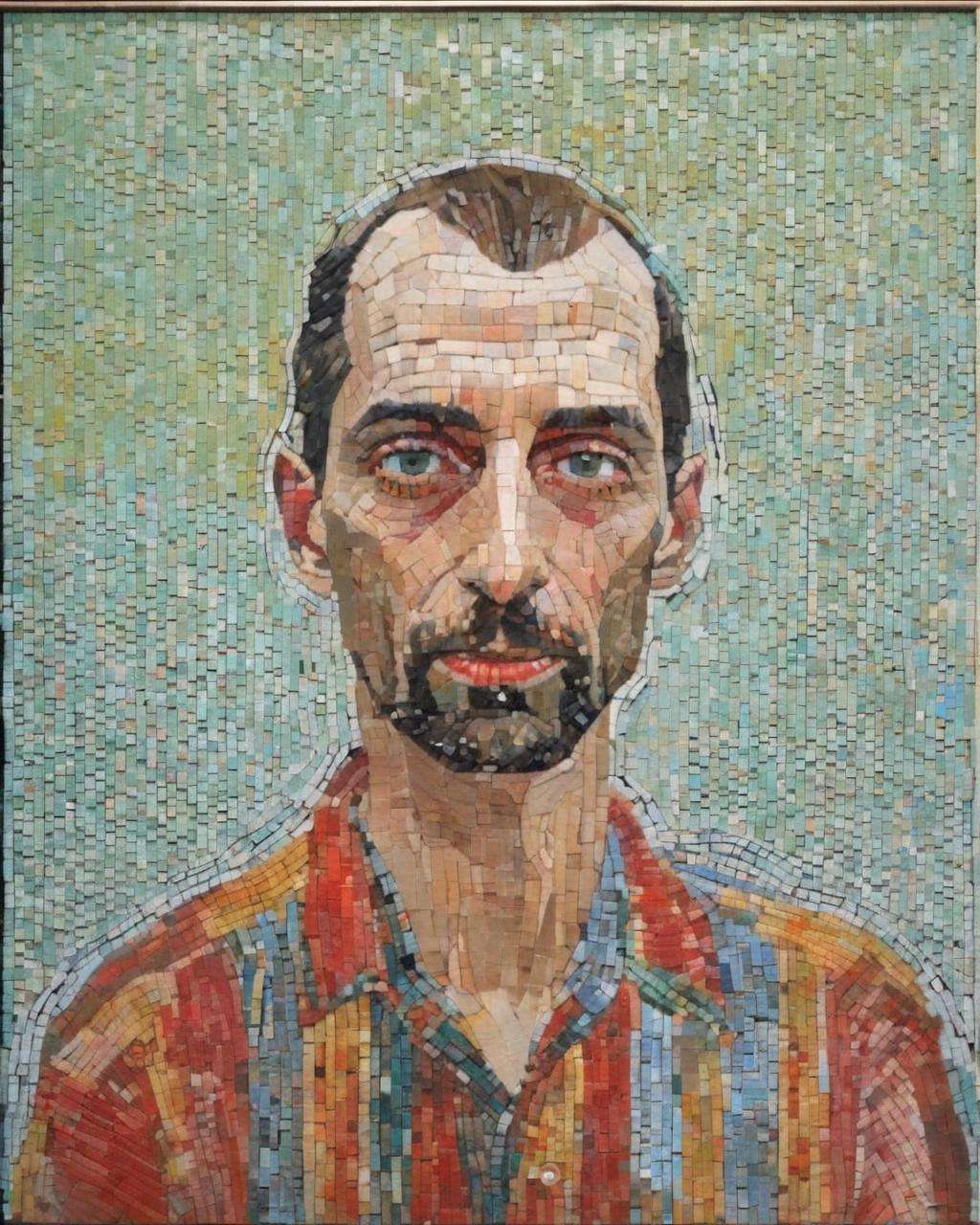 mosaic of  an art portrait , Peter Doig, Loie Hollowell<lora:mosaic:1.0>