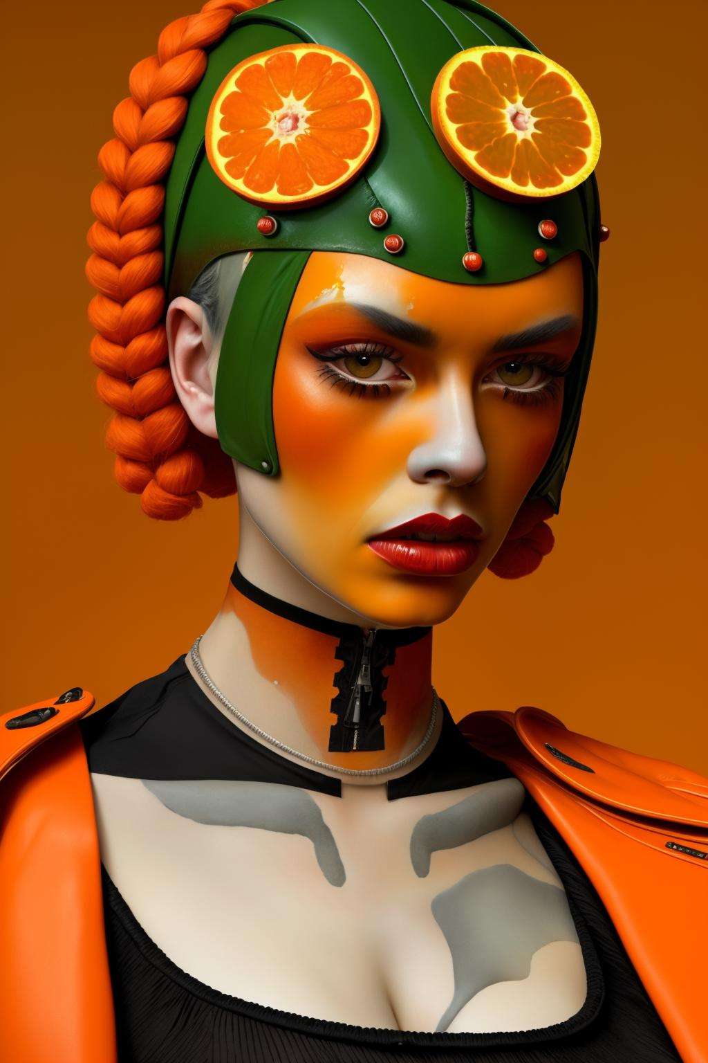 a woman with a tangerine head , Enki Bilal, fashion photography ,