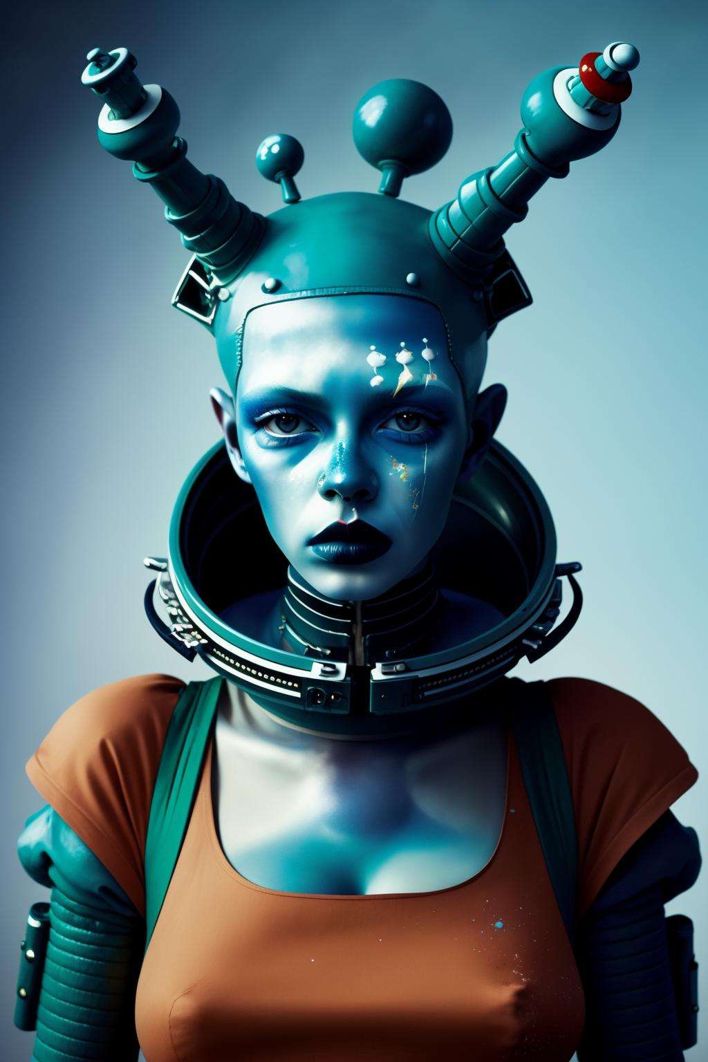 a woman with a blue head , Enki Bilal, fashion photography , space_girl