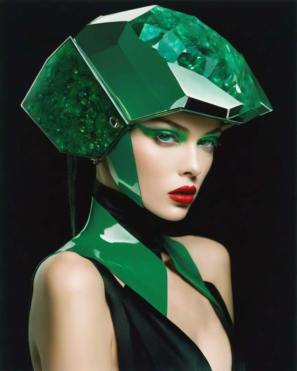 a woman with a emerald head , Enki Bilal, fashion photography ,<lora:space_girl:1.0>