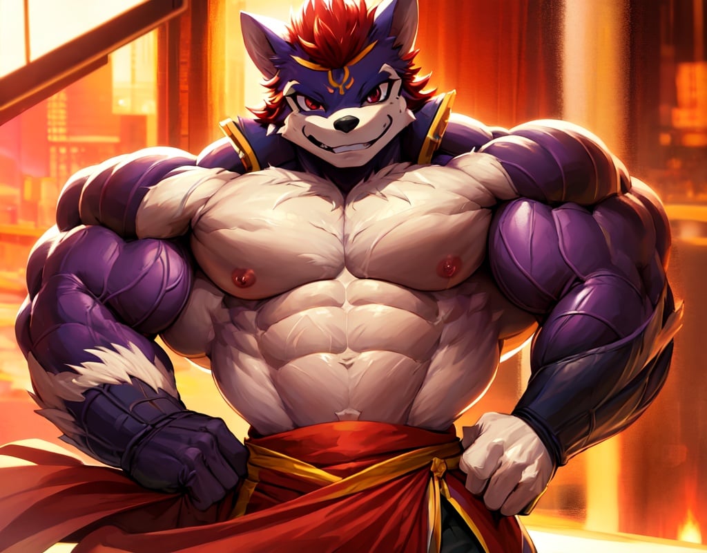 (jirou), masterpiece, high quality, absurd res, male focus, 1boyveins, muscular male, solo, muscular, bara, nipples, pectorals, veiny arms, large pectorals((man)), ((male)), anthro, furry, [[athletic]], anthro, male facial features<lora:(concept)眼2（最佳）:1:face>