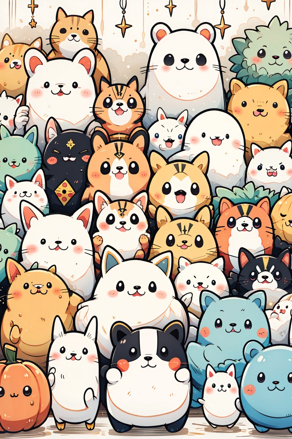 chick,too_many,stuffed_toy,stuffed_animal,stuffed_cat,:3,dog,hamster,teddy_bear,cat,ghost,bird,pokemon_\(creature\),kero,pumpkin,pikachu,jack-o'-lantern,bear,Kamado_Nezuko,WZRYbuzhihuowuYP,sailor moon