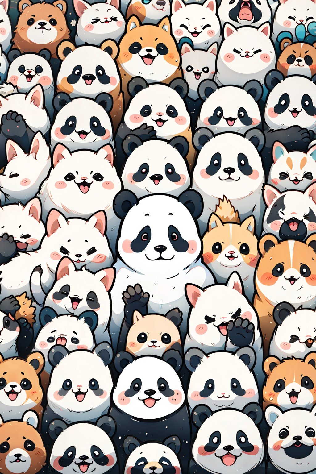 Animal emojis, (panda: 2.0),Crowded,