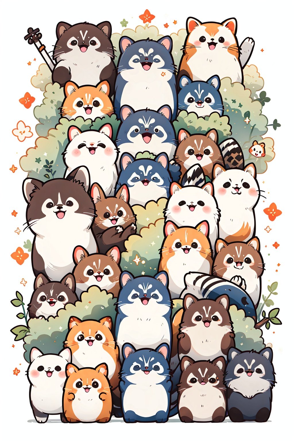 Animal emojis, (Happy Tanuki: 2.0),Crowded,