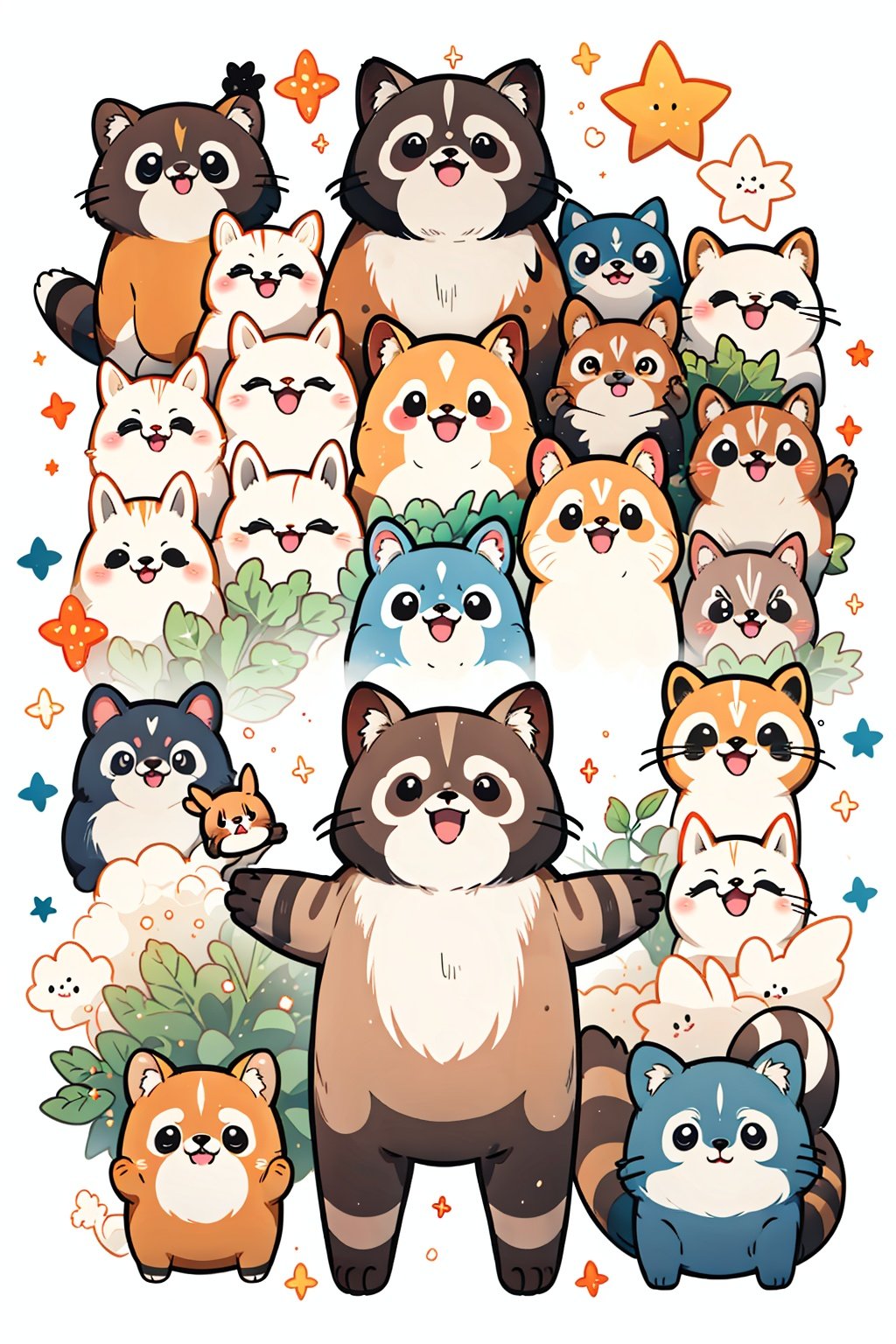 Animal emojis, (Happy Tanuki: 2.0),Crowded,