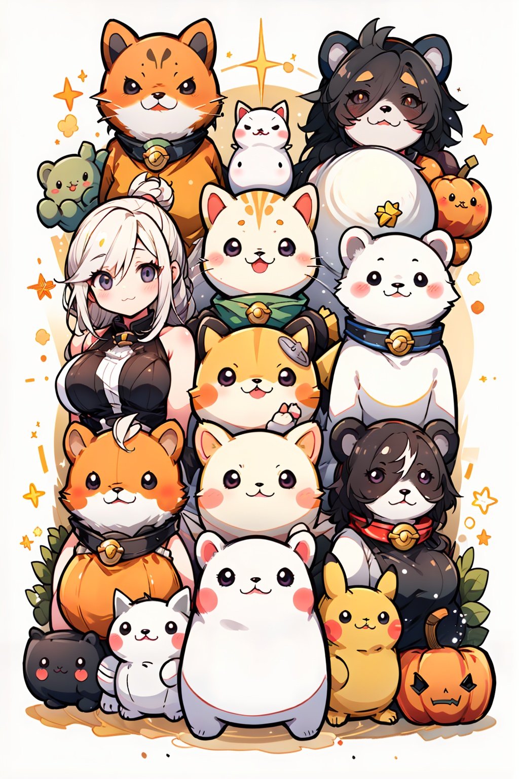 chick,too_many,stuffed_toy,stuffed_animal,stuffed_cat,:3,dog,hamster,teddy_bear,cat,ghost,bird,pokemon_\(creature\),kero,pumpkin,pikachu,jack-o'-lantern,bear,Kamado_Nezuko,WZRYbuzhihuowuYP