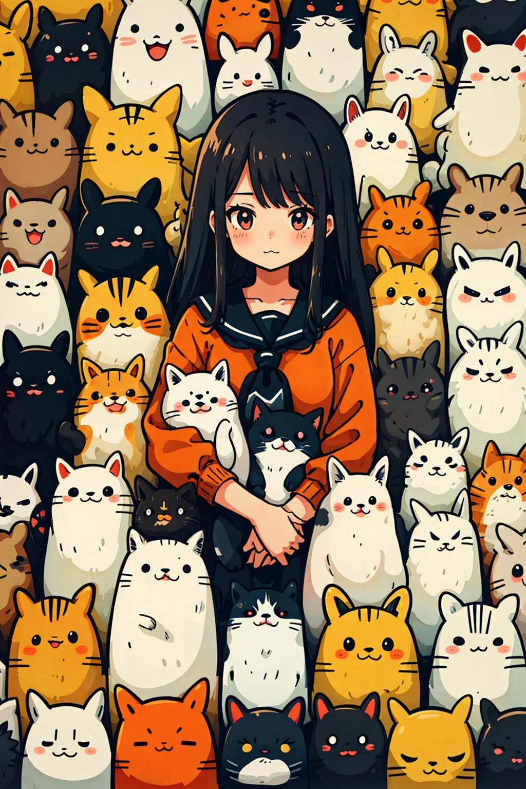 chick,too_many,stuffed_toy,stuffed_animal,stuffed_cat,:3,dog,hamster,teddy_bear,cat,ghost,bird,pokemon_\(creature\),kero,pumpkin,pikachu,jack-o'-lantern,bear,Kamado_Nezuko,WZRYbuzhihuowuYP,sailor moon,1girl, simplecats,simplecats