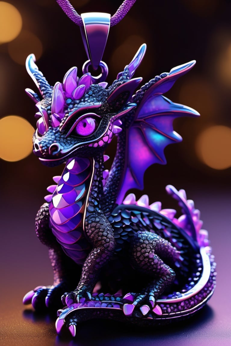 Black baby dragon intricate neon purple sparkling eyes intricate delicate sparkling iridescent purple scales sitting on a geode dark colors magical meticulously hyperdetailed intricate, vibrant perfect, flawless cosmic 8k delicate complex colorful vivid sparkling detailed elaborate magnificent 3D shading Unity 3D full body Shannon Elizabeth Pablo Amaringo,Spirit Fox Pendant, <lora:EMS-20516-EMS:0.8>