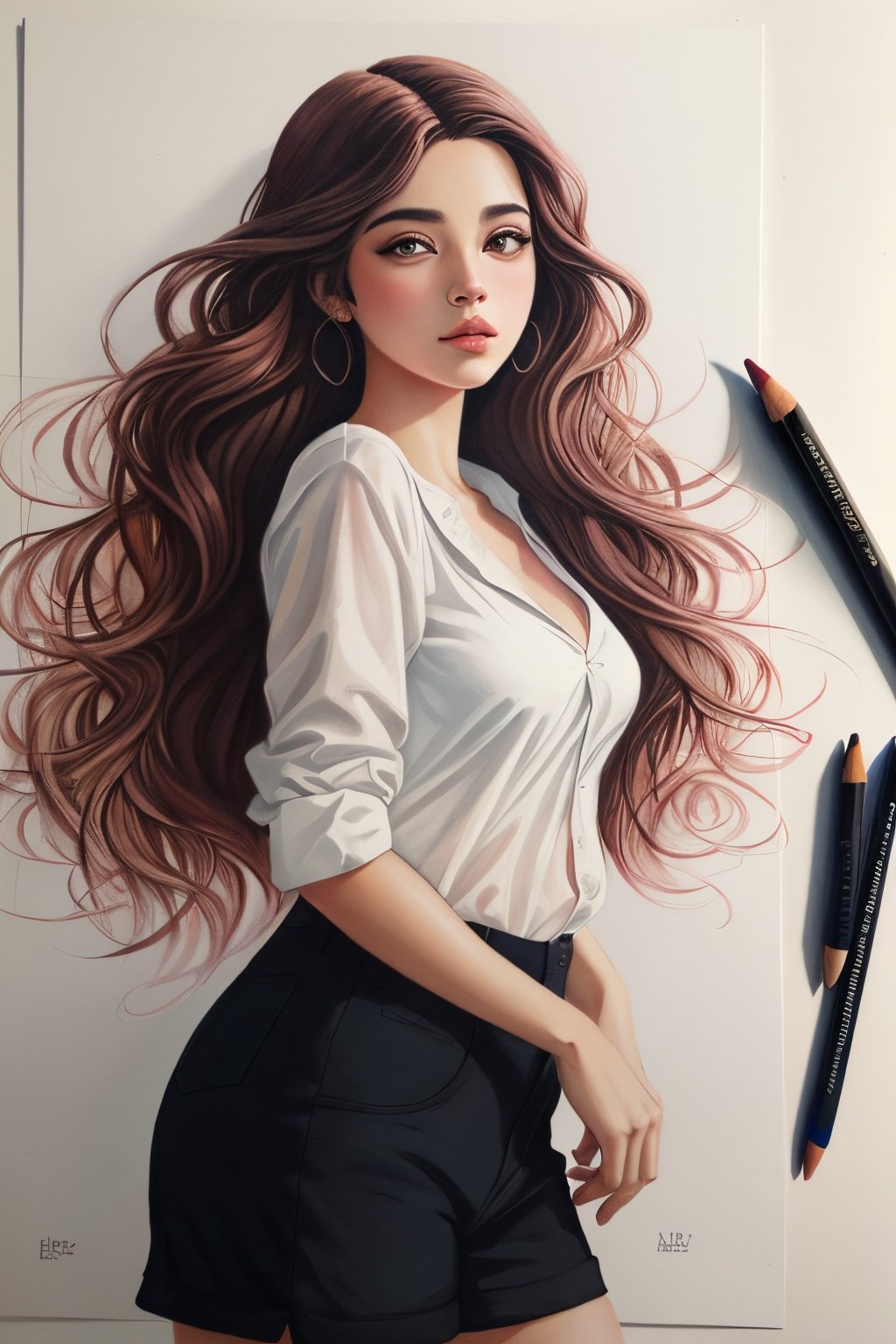 desenho de uma mulher de 18 anos com cabelo preto e camisa listrada, desenho colorido, esboço colorido, estilo de arte Bowater, estilo de arte aquarela, ilustração colorida, ilustração digital colorida, Lois van Baarle e Rossdraw, ilustração Procreate, arte de desenho animado, Amy Sol em cores estilo de ilustração, retrato colorido
