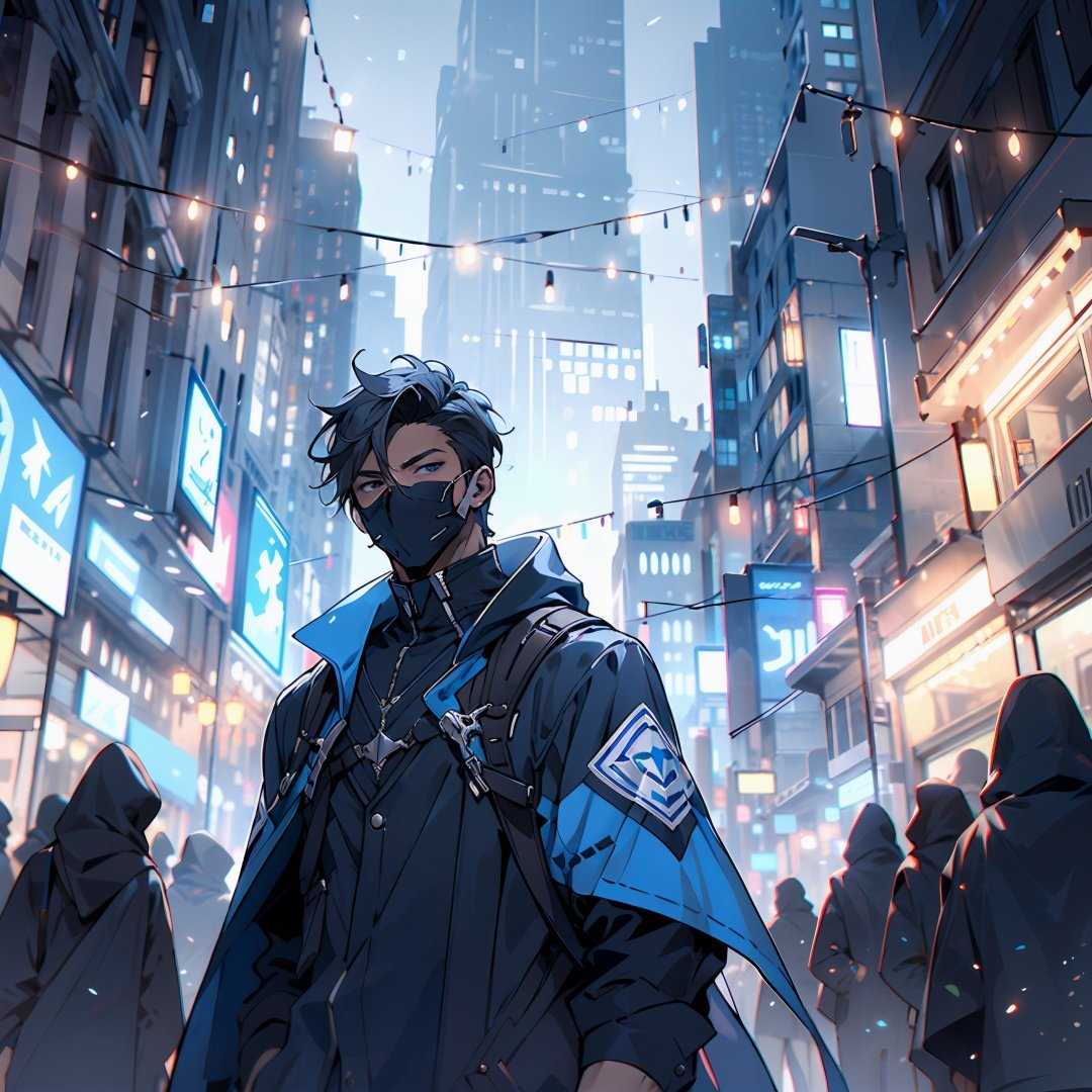 niji,<lora:niji-V1:1>,1boy,City,Masks,Cape,Hood,