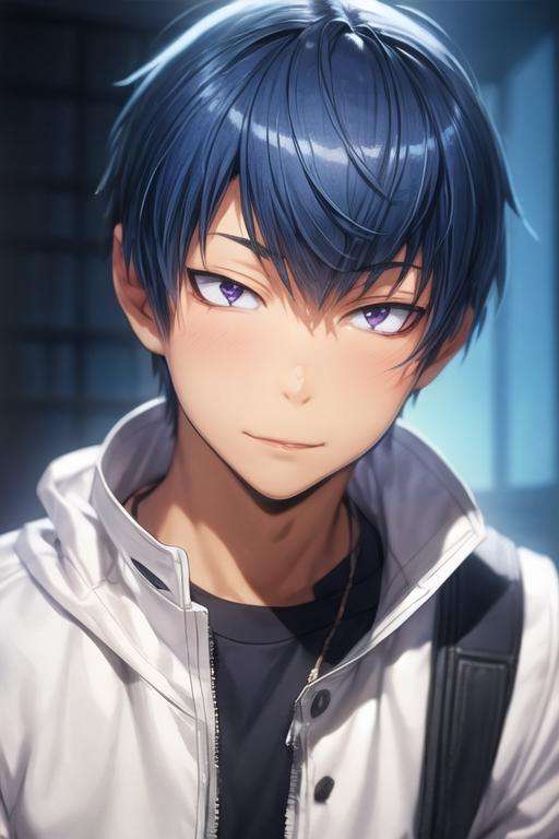 masterpiece, best quality, photorealistic, 1boy, solo, male focus, looking at viewer, upper body, depth of field, <lora:ryuuji_takasu:0.76>, ryuuji_takasu, blue hair, sanpaku, , fantasy,