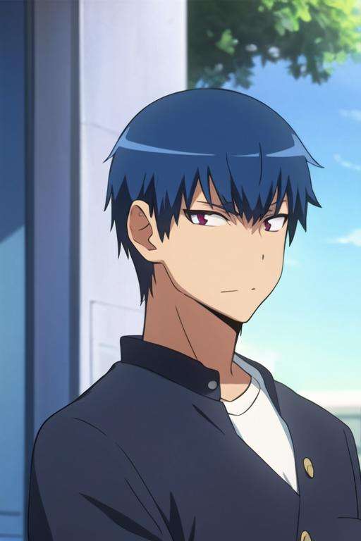 masterpiece, best quality, illustration, 1boy, solo, male focus, looking at viewer, , depth of field, <lora:ryuuji_takasu:0.70>, ryuuji_takasu, blue hair, sanpaku