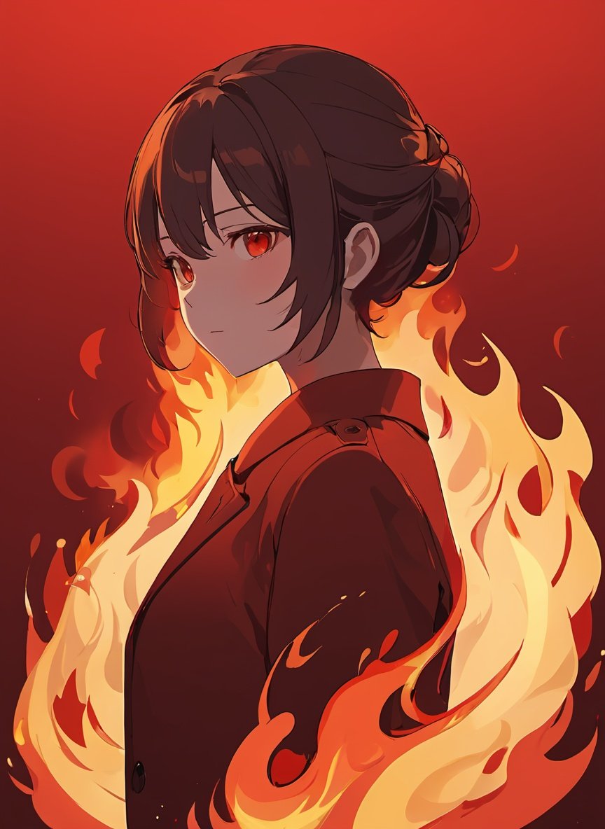 no humans, red background, red theme, simple background, fire, burning, abstract (抽象艺术), glowing, 