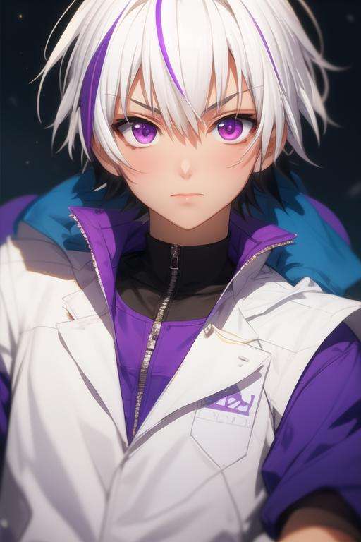 masterpiece, best quality, sketch, 1boy, solo, male focus, looking at viewer, upper body, depth of field, <lora:ren_elsie_jewelria:0.74>, ren_elsie_jewelria, white hair, multicolored hair, purple eyes, two-tone hair, , feminist science fiction, HDR