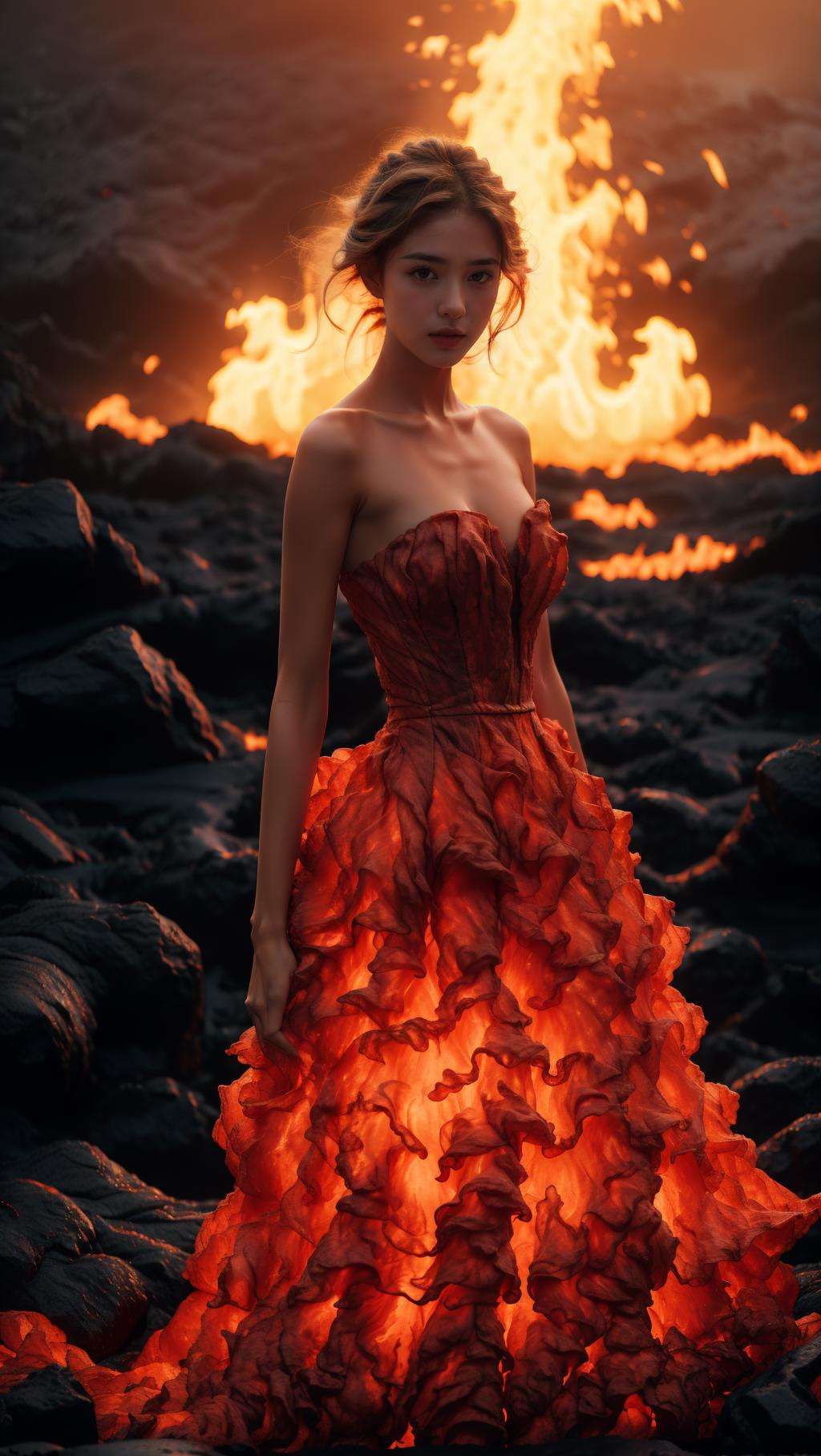 <lora:wlqc_20230819041248:0.8> 1girl,fire dress,lava