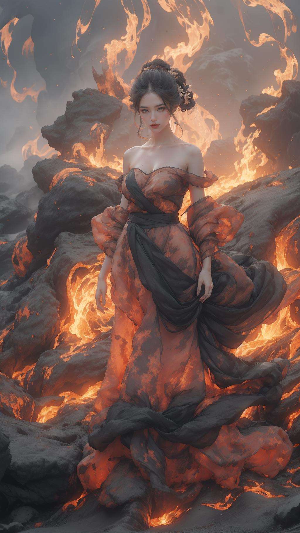 <lora:wlqc_20230819041248:0.7> ,volcano,lava,1girl,full body  <lora:anxiang:0.4>hanfu fashion,flower blossom <lora:zhongfenghuaxiyou:0.3>