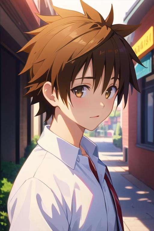 masterpiece, best quality, game cg, 1boy, solo, male focus, looking at viewer, upper body, depth of field, <lora:rito_yuuki:0.76>, rito_yuuki, brown hair, brown eyes, spiked hair, , The Valley of the Lost, 2k resolution