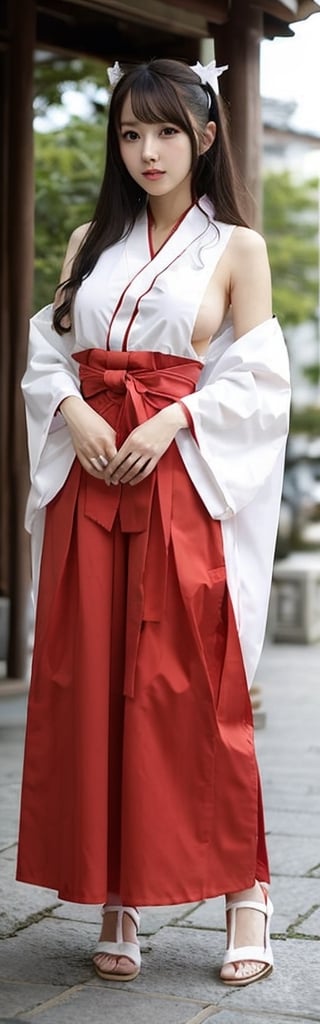 1girl, solo,  (masterpiece:1.2), best quality,  outside, , miko, red hakama, miko_clothes, miko_dress, nsfw,  sexy