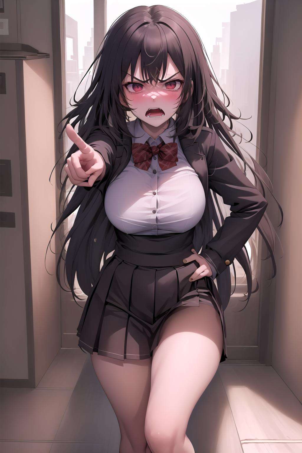 masterpiece,best quality,extremely detailed 8K wallpaper,1girl,looking at viewer,pov,school uniform,frown,angry,open mouth,open_mouth,<lora:大叫：screaming:1>,