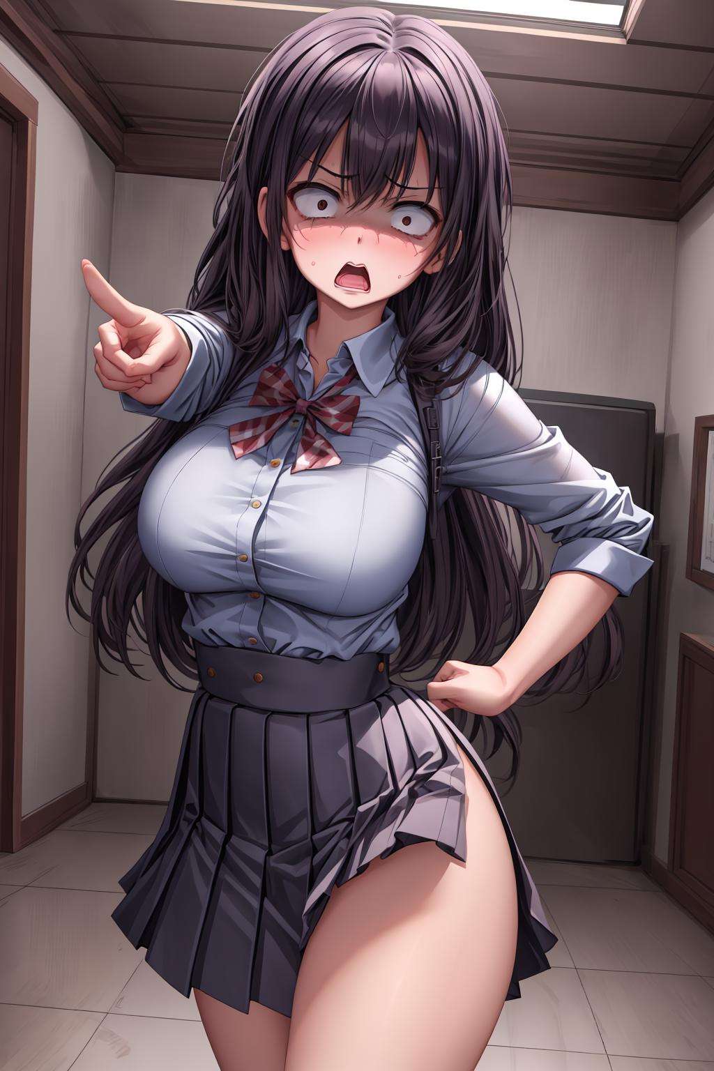 masterpiece,best quality,extremely detailed 8K wallpaper,1girl,looking at viewer,pov,school uniform,frown,angry,open mouth,scared expression,open mouth,<lora:恐惧表情scared-expression-v1.8-000005:0.7>,