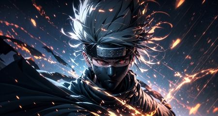 (dramatic, gritty, intense:1.4),masterpiece, best quality, 8k, insane details, intricate details, hyperdetailed, hyper quality, high detail, ultra detailed, Masterpiece,upper body, close-up,(imid shot,macro shot:1.25),Kakashi Hatake in Naruto, holographic reality, holographic halo, motion blur, game light effect, rim light, soft light, movie rim light, delicate light, cyberpunk style, oil painting texture, full length shot, 3D artist, detailed, futuristic, lightning,  <lora:Kakashi Hatake_20230802113200:1>