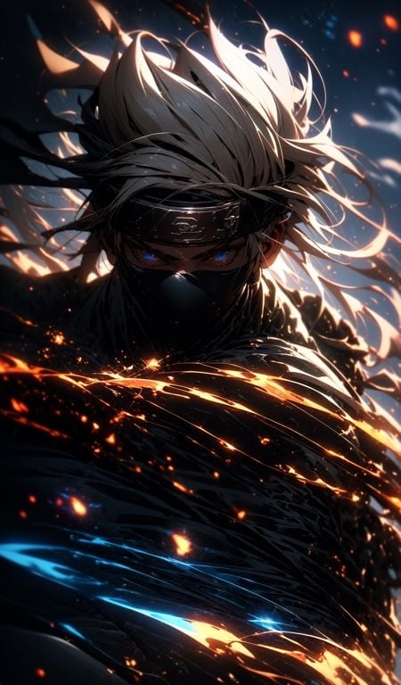 (dramatic, gritty, intense:1.4),masterpiece, best quality, 8k, insane details, intricate details, hyperdetailed, hyper quality, high detail, ultra detailed, Masterpiece,upper body, close-up,(imid shot,macro shot:1.25),Kakashi Hatake in Naruto, holographic reality, holographic halo, motion blur, game light effect, rim light, soft light, movie rim light, delicate light, cyberpunk style, oil painting texture, full length shot, 3D artist, detailed, futuristic, lightning,  <lora:Kakashi Hatake_20230802113200:0.8>