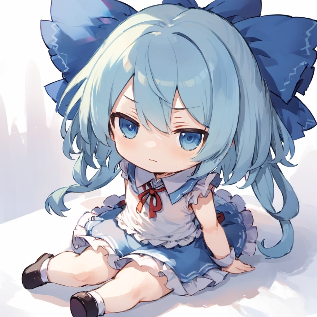 fumo, chibi,cirno, 1girl,sitting