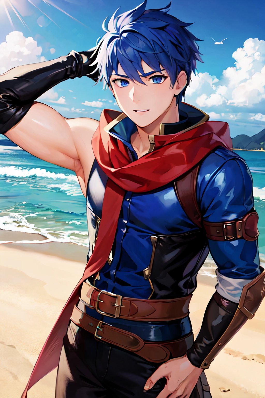 masterpiece, best quality, highres, 1boy, ike, blue eyes