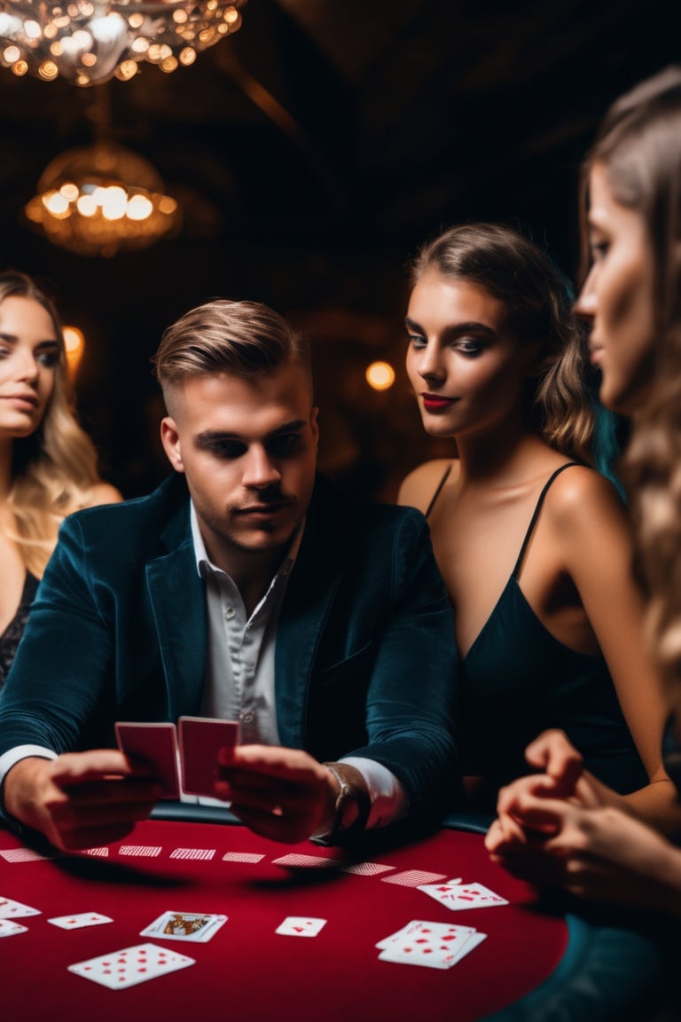 man playing cards with beautiful girls standing beside him,
8k, UHD, HDR, (Masterpiece:1.5), (best quality:1.5),
