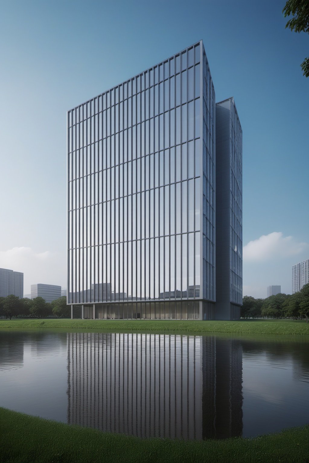 (masterpiece), best quality,8K,no humans, outdoors,bangonglou,office building,scenery, outdoors, sky,tree, reflection,grass, day,water, building,window,  <lora:ZSofficeV1.0-000048:0.5>