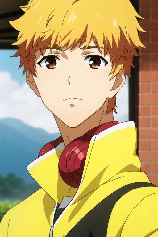 masterpiece, best quality, illustration, 1boy, solo, male focus, looking at viewer, upper body, , <lora:hideyoshi_nagachika:0.74>, hideyoshi_nagachika, blonde hair, brown eyes,