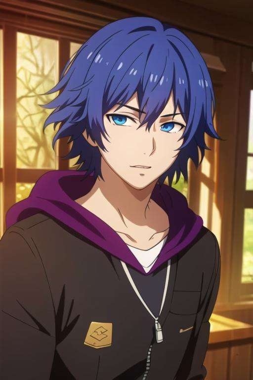 masterpiece, best quality, game cg, 1boy, solo, male focus, looking at viewer, upper body, depth of field, <lora:ayato_kirishima:0.70>, ayato_kirishima, blue hair, blue eyes