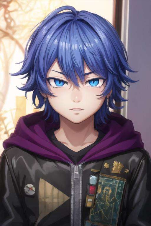 masterpiece, best quality, sketch, 1boy, solo, male focus, looking at viewer, , depth of field, <lora:ayato_kirishima:0.74>, ayato_kirishima, blue hair, blue eyes, , science fiction time travel,